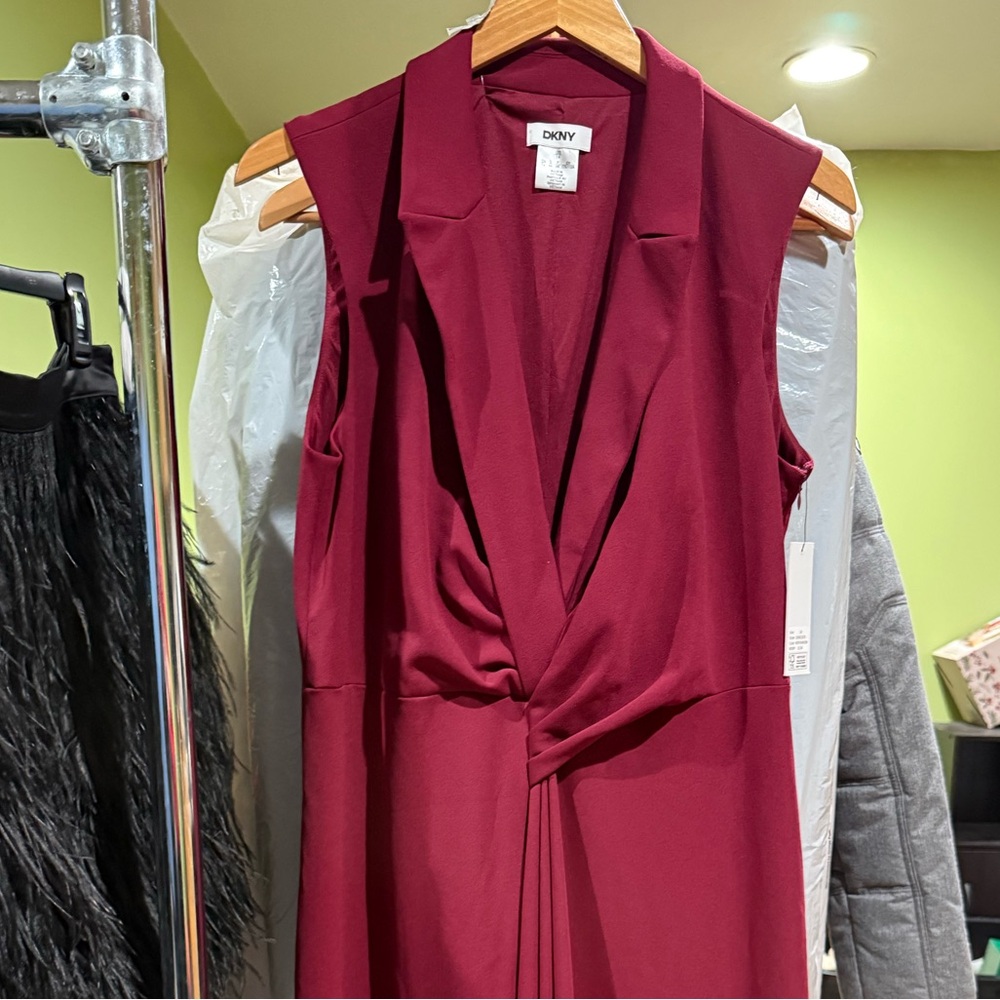 DKNY Sleeveless Twist-Front Wine Midi Dress
